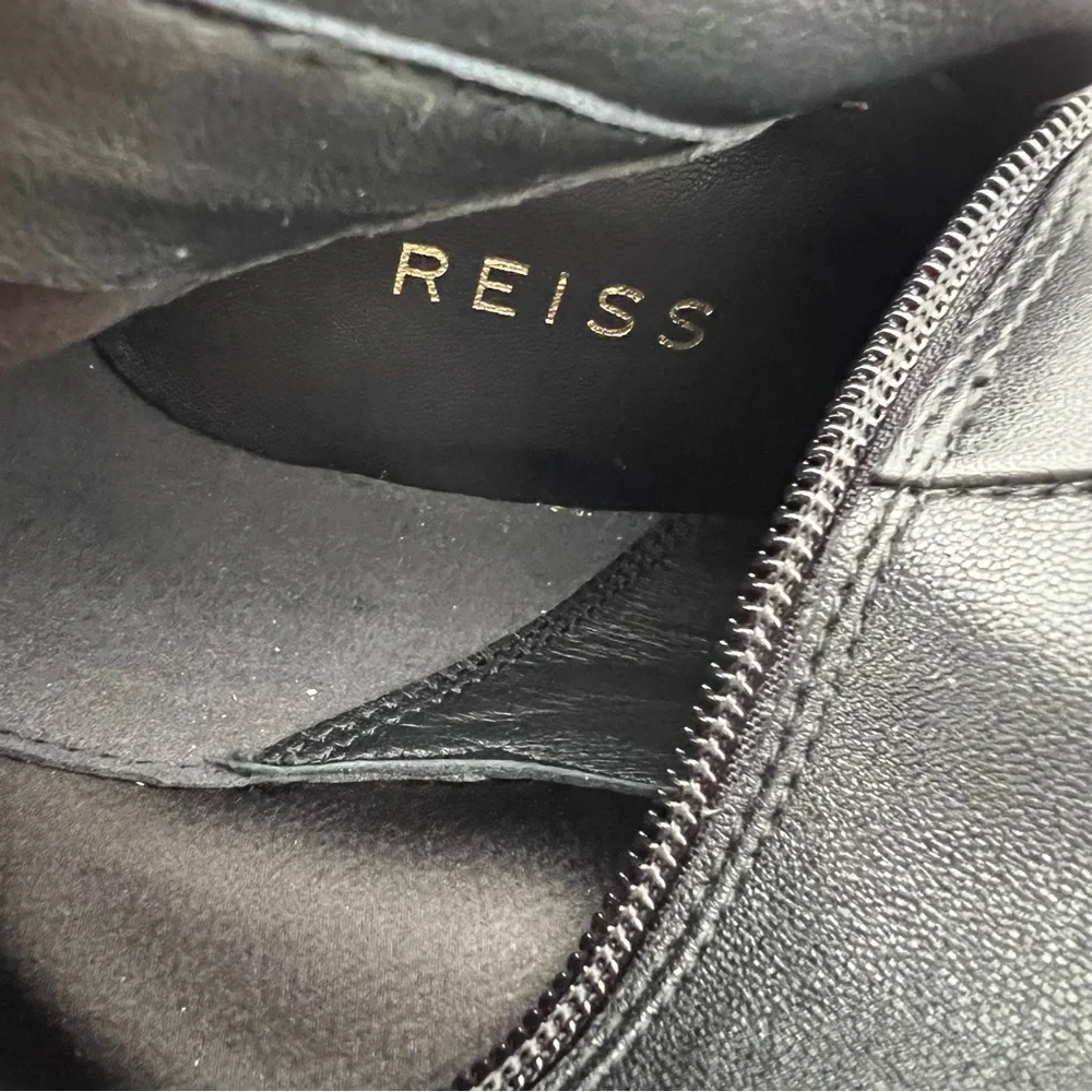 REISS Caia Over The Knee Leather Boots Black Pointed Toe Heel Women’s 8 Mob Wife